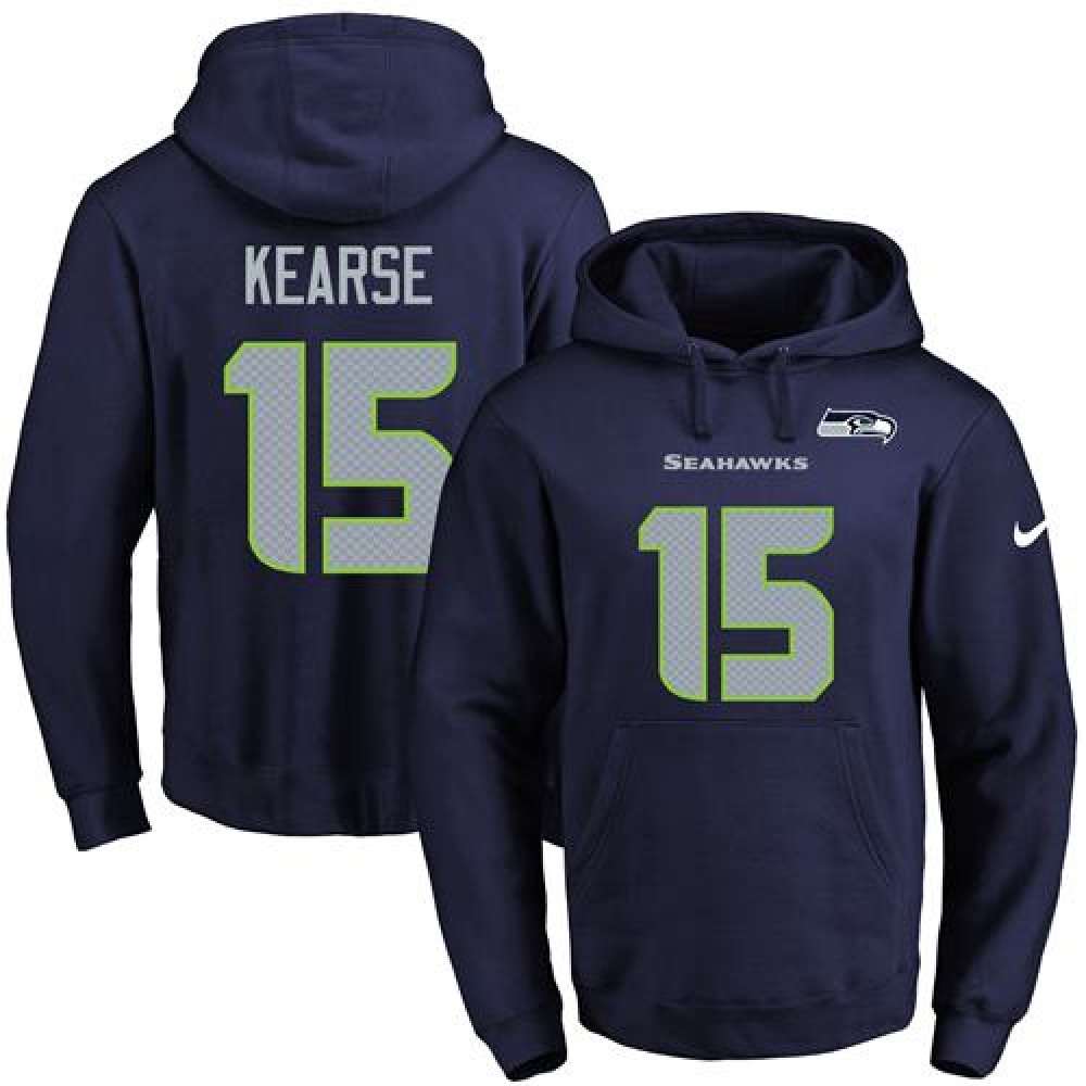 Seahawks #15 Jermaine Kearse Navy Blue Name & Number Pullover NFL Hoodie