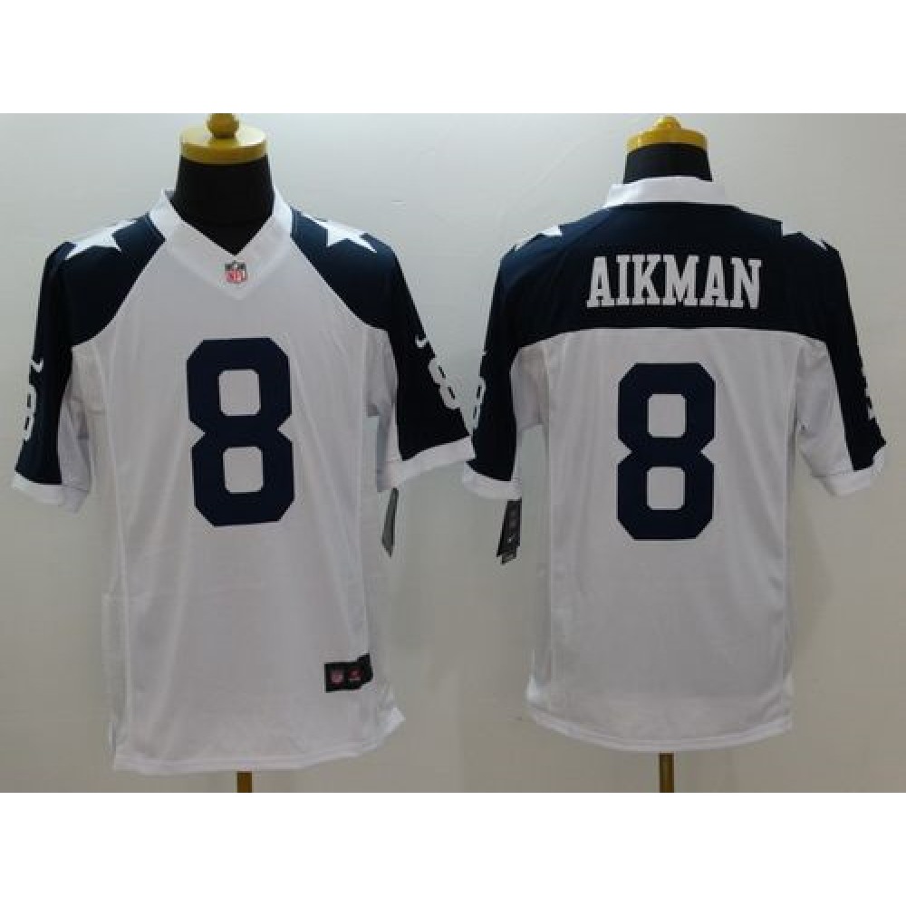 Cowboys #8 Troy Aikman White Thanksgiving Throwback Men's Stitched NFL Limited Jersey