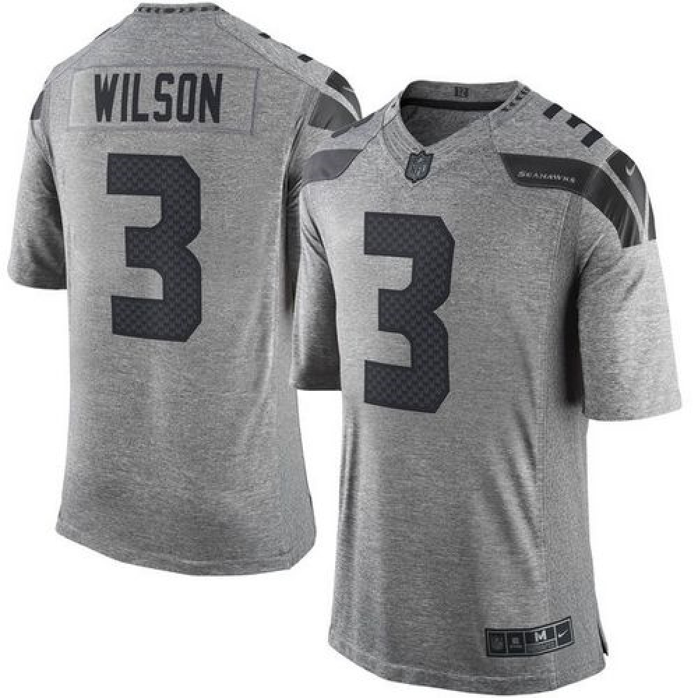 Seahawks #3 Russell Wilson Gray Men's Stitched NFL Limited Gridiron Gray Jersey