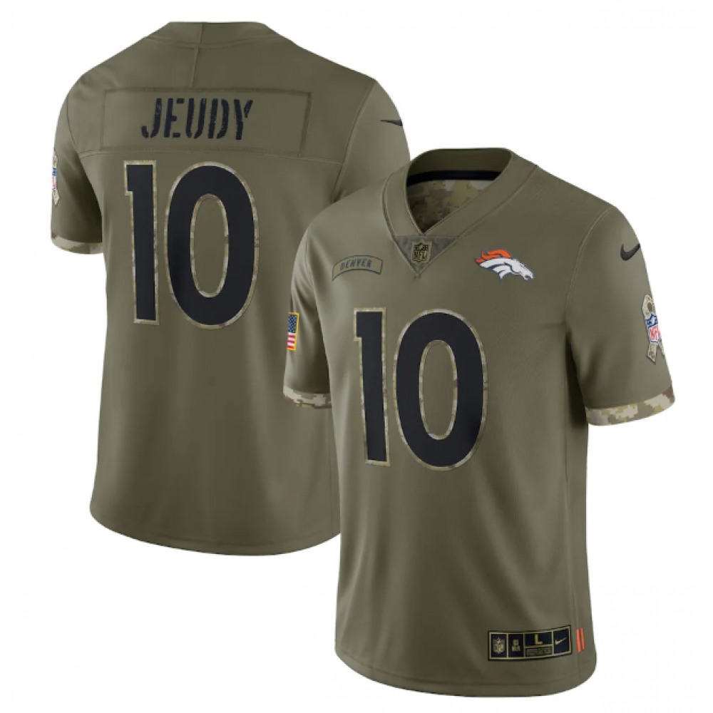 Men's Denver Broncos #10 Jerry Jeudy Olive 2022 Salute To Service Limited Stitched Jersey