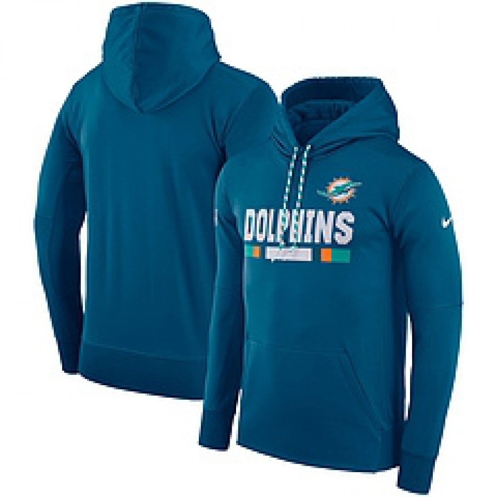 Men's Miami DolphinsAqua Sideline Team Name Performance Pullover Hoodie
