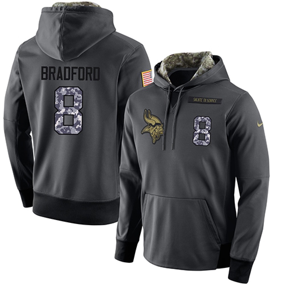 NFL Men'sMinnesota Vikings #8 Sam Bradford Stitched Black Anthracite Salute to Service Player Performance Hoodie
