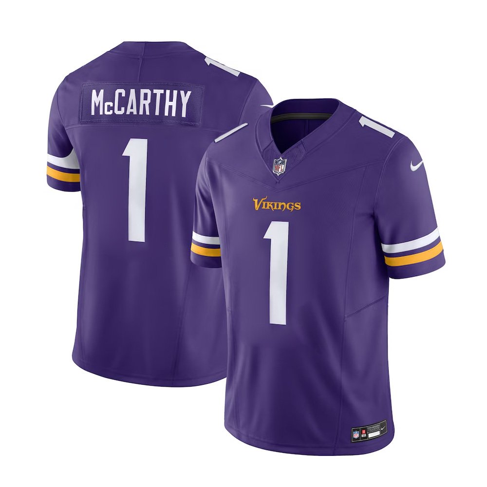Men's Minnesota Vikings J.J. McCarthyPurple 2024 NFL Draft First Round Pick Player F.U.S.E. Vapor Untouchable Limited Stitched Football Jersey
