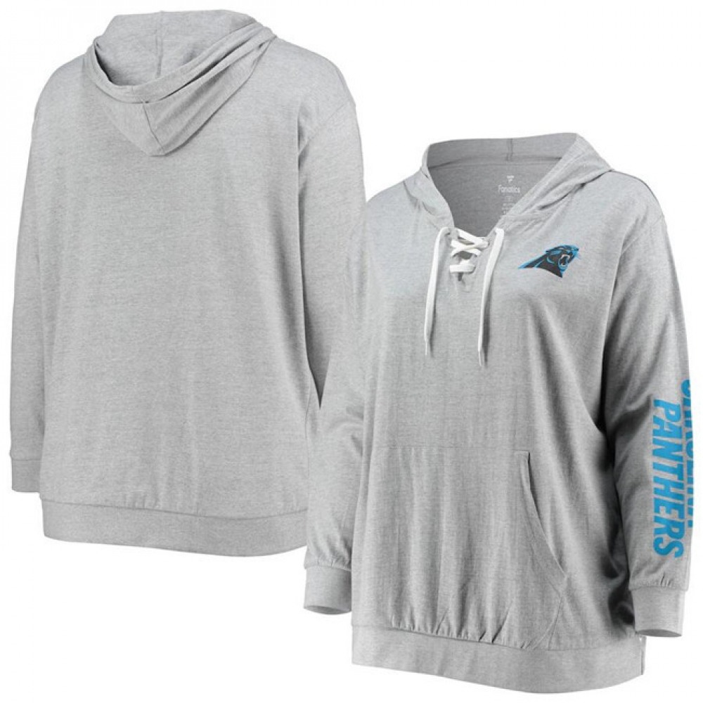 Women's Carolina Panthers Heathered GrayLace-Up Pullover Hoodie