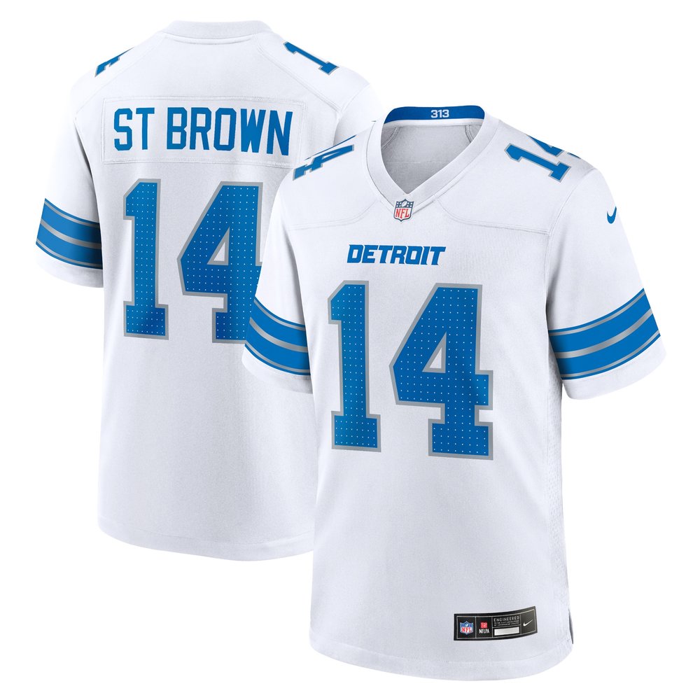 Men's Detroit Lions #14 Amon-Ra St. BrownWhite Game Jersey