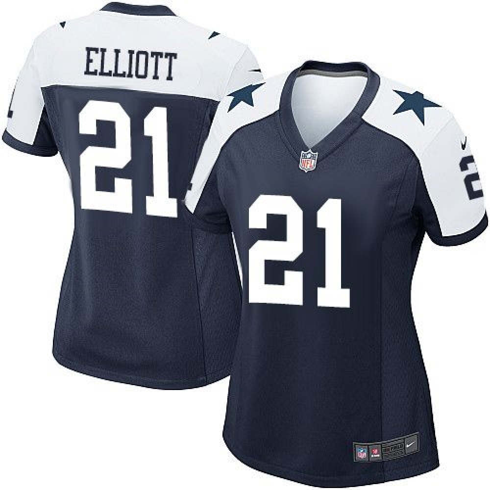 Cowboys #21 Ezekiel Elliott Navy Blue Thanksgiving Women's Stitched NFL Throwback Jersey