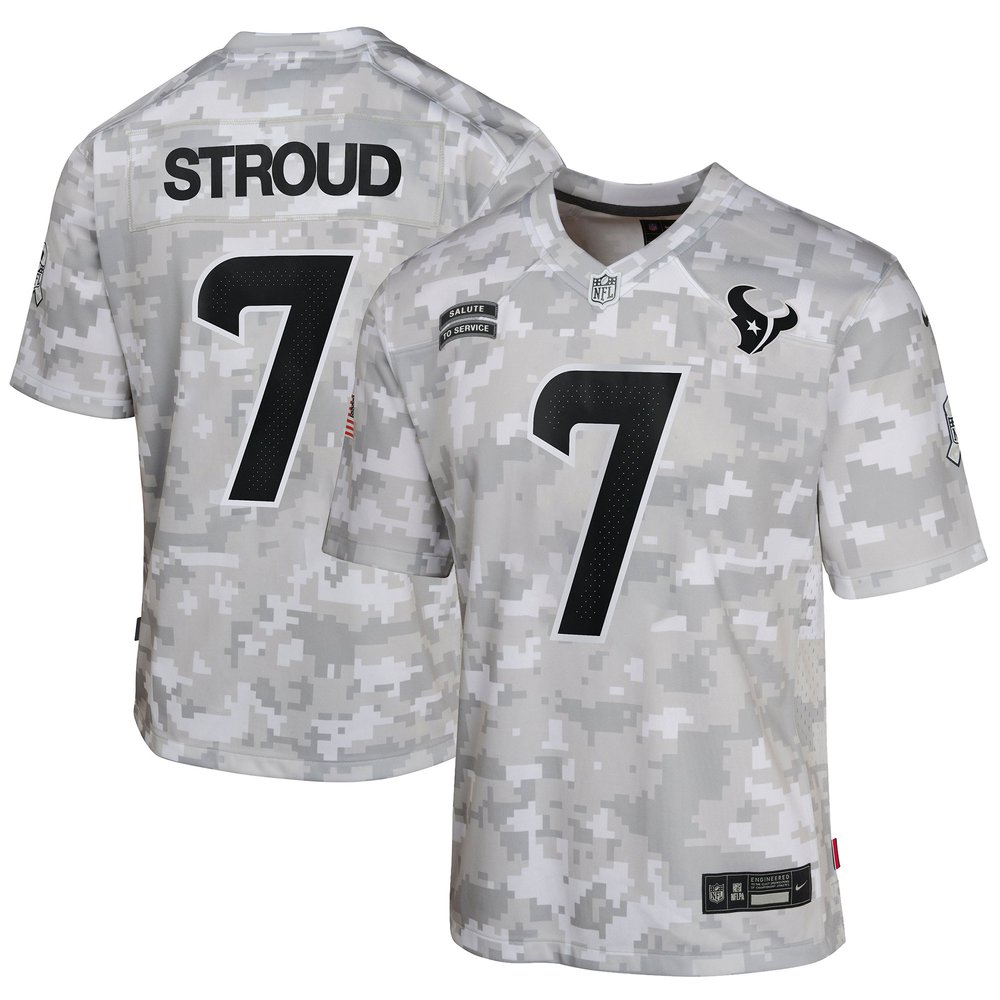 Youth Houston Texans C.J. StroudArctic Camo 2024 Salute to Service Game Jersey