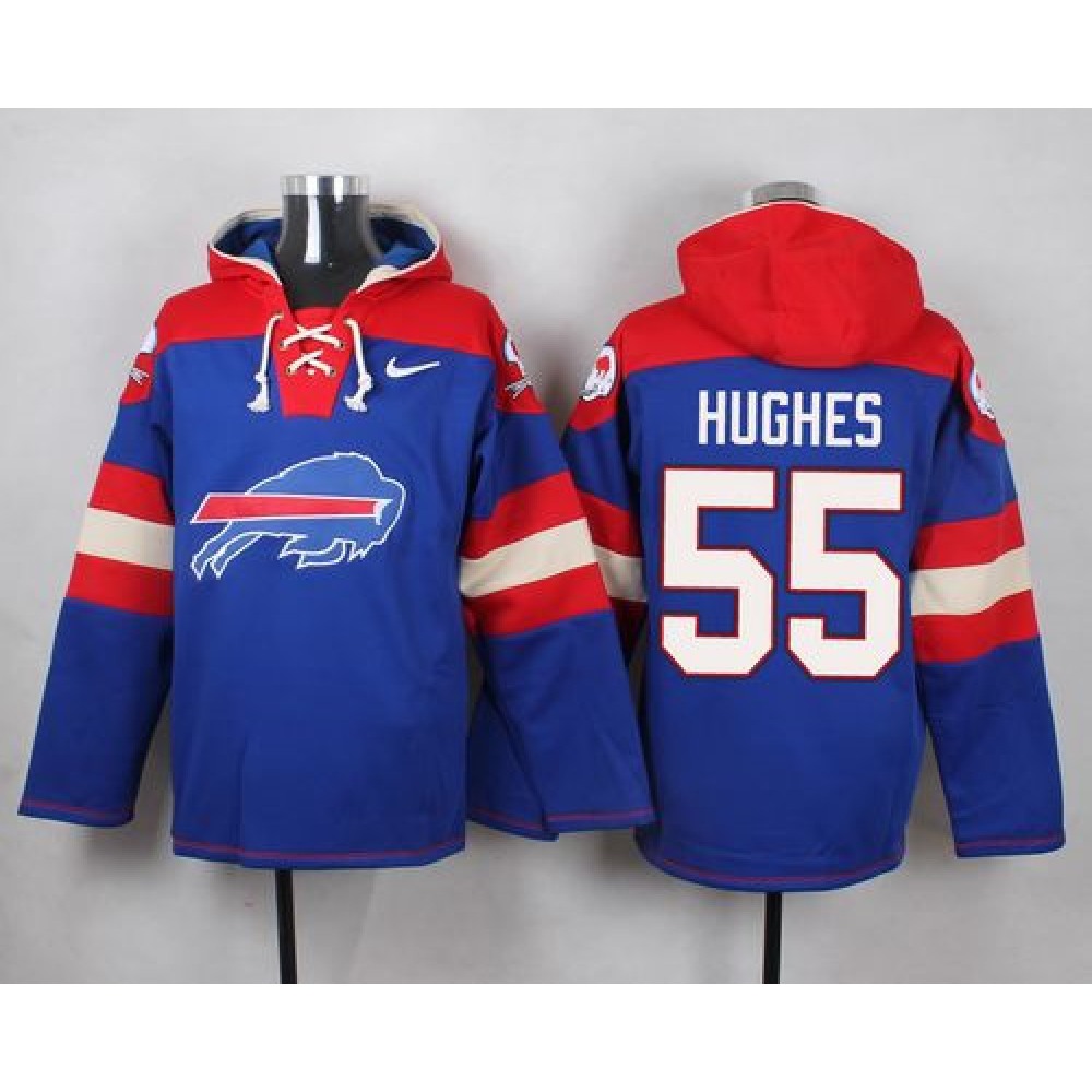 Bills #55 Jerry Hughes Royal Blue Player Pullover NFL Hoodie