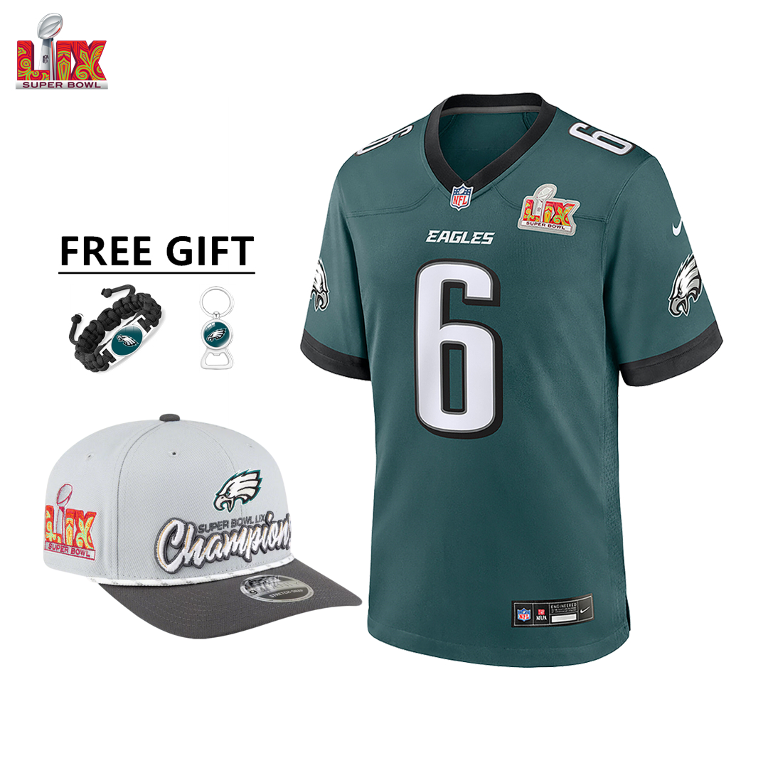 🔥Champ Combo Sale - Philadelphia Eagles DeVonta Smith Nike Midnight Green Super Bowl LIX Game Jersey & New Era Gray/Charcoal Super Bowl LIX Champions Adjustable Hat