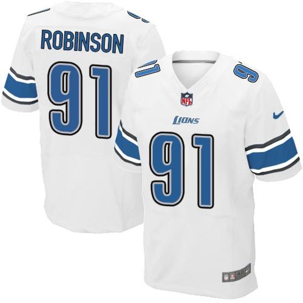Lions #91 A'Shawn Robinson White Men's Stitched NFL Elite Jersey