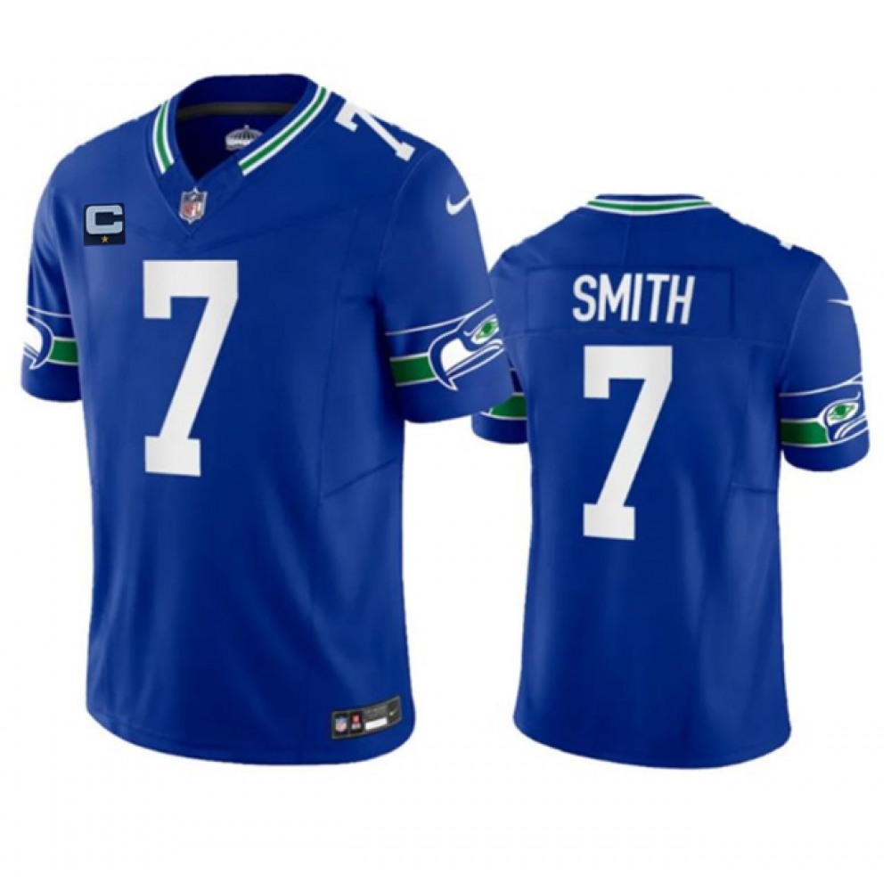 Men's Seattle Seahawks #7 Geno Smith Royal 2023 F.U.S.E. With 1-Star C PatchVapor Limited Throwback Stitched Jersey