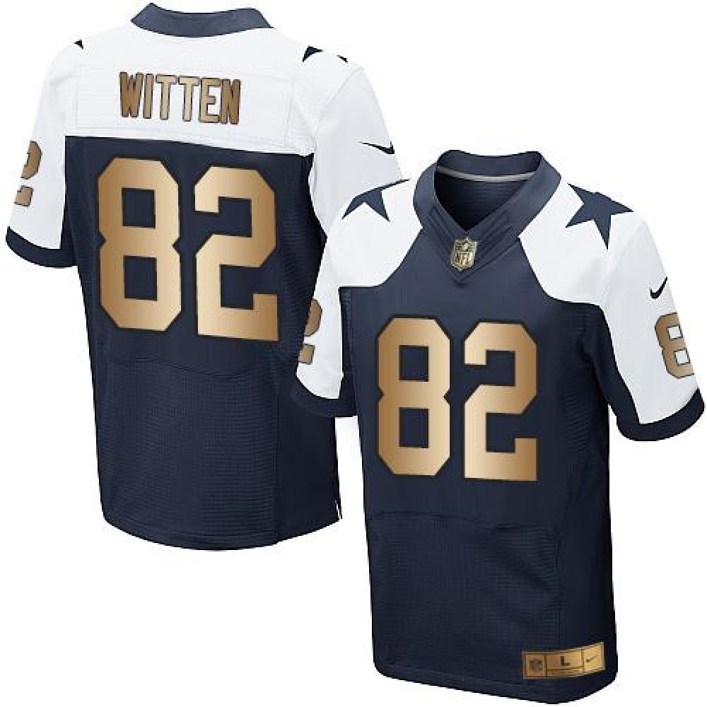 Cowboys #82 Jason Witten Navy Blue Thanksgiving Throwback Men's Stitched NFL Elite Gold Jersey