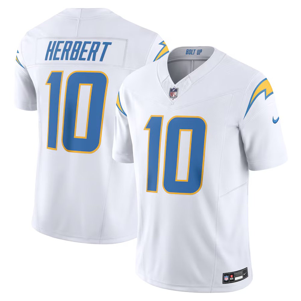 Men's Los Angeles Chargers #10 Justin Herbert Nike White Vapor F.U.S.E. Limited Jersey