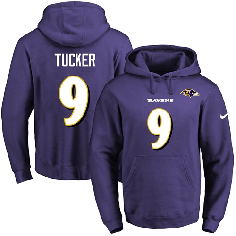 Ravens #9 Justin Tucker Purple Name & Number Pullover NFL Hoodie