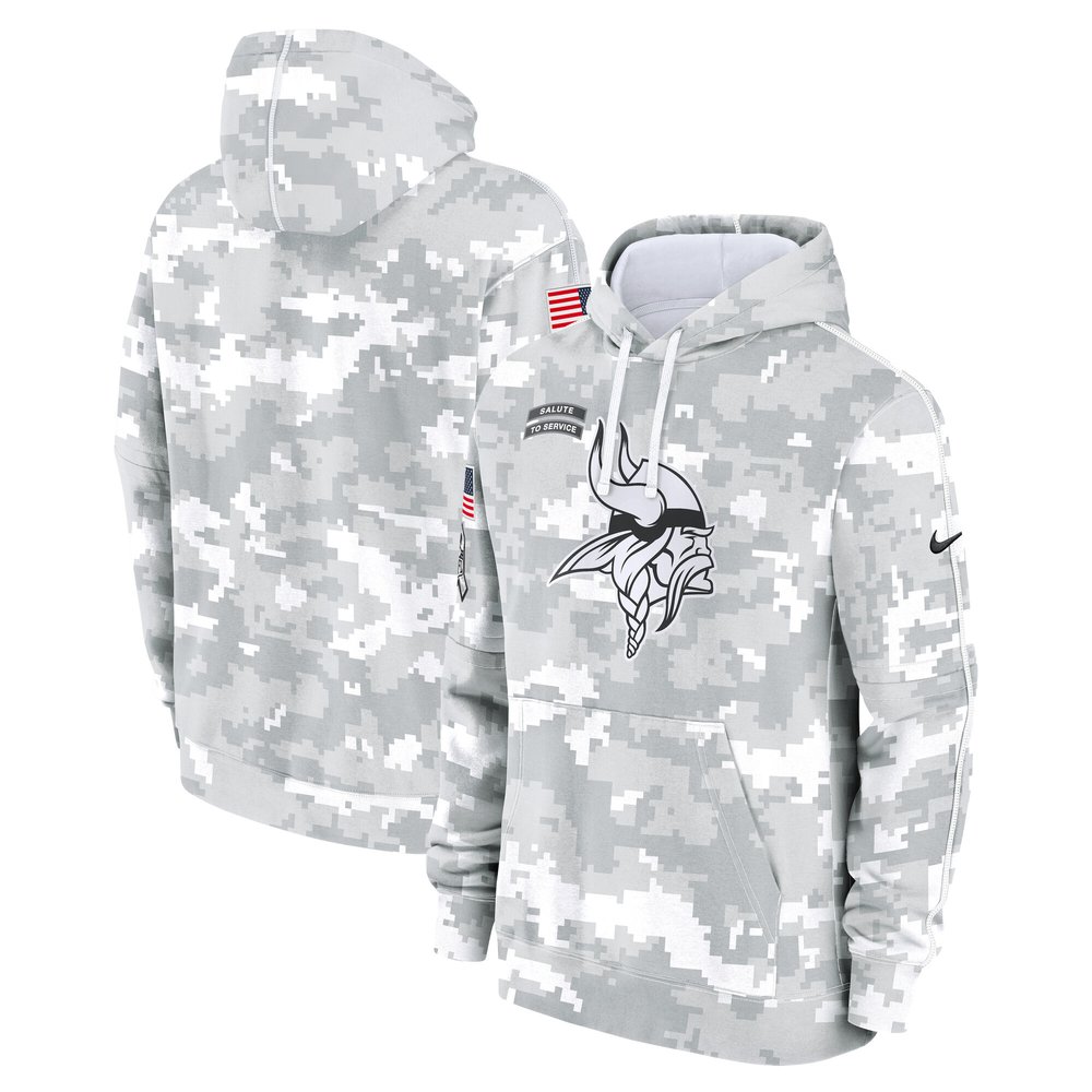 Youth Minnesota VikingsWhite/Gray 2024 Salute To Service Pullover Hoodie