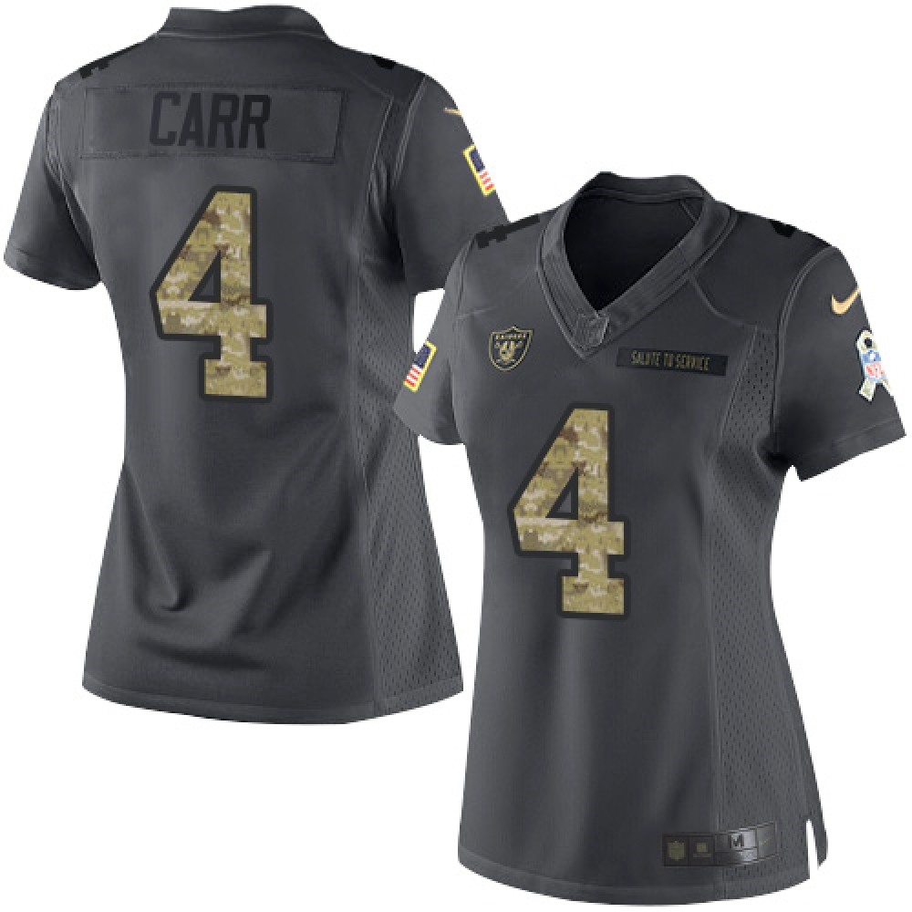 Raiders #4 Derek Carr Black Women's Stitched NFL Limited 2016 Salute to Service Jersey