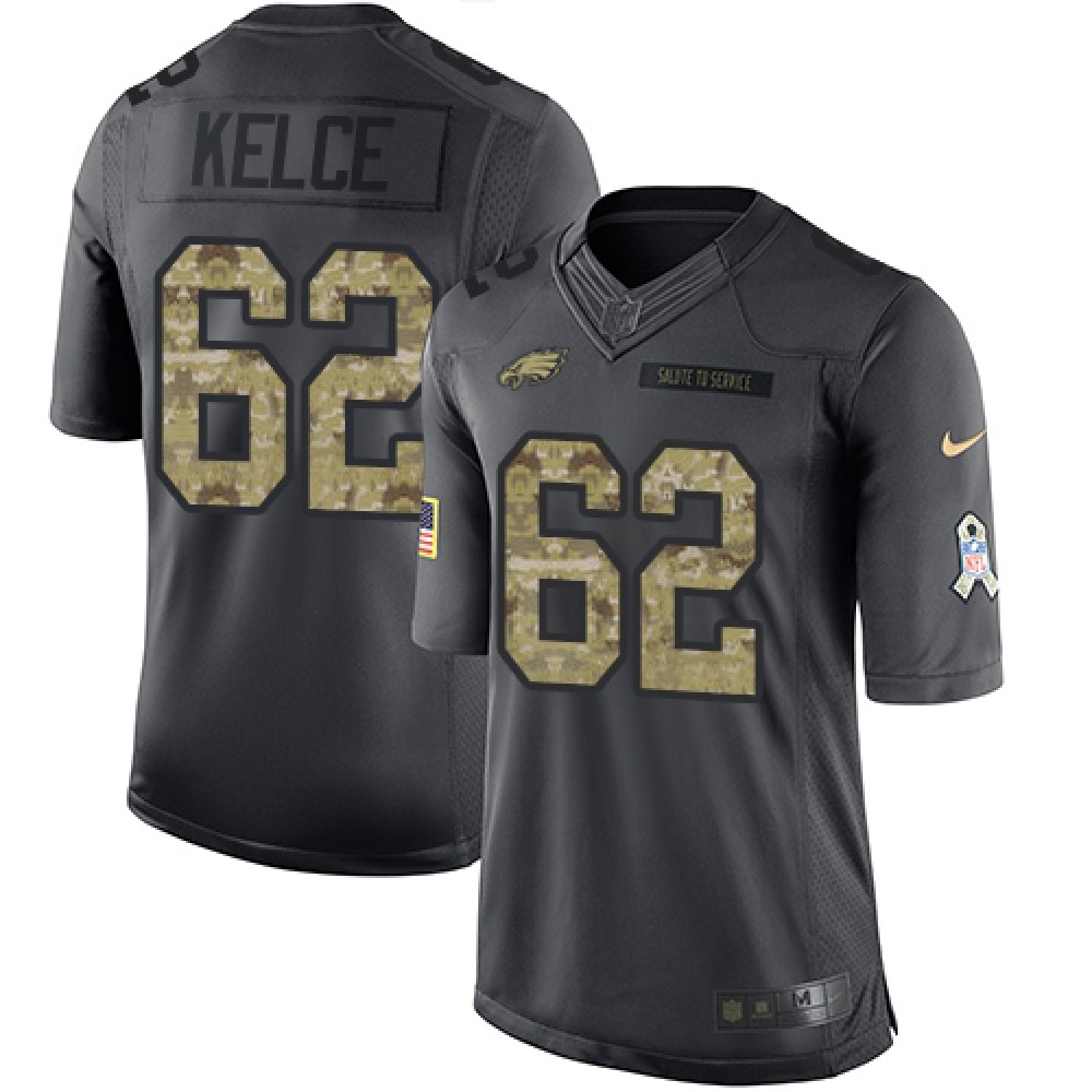 Eagles #62 Jason Kelce Black Men's Stitched NFL Limited 2016 Salute To Service Jersey