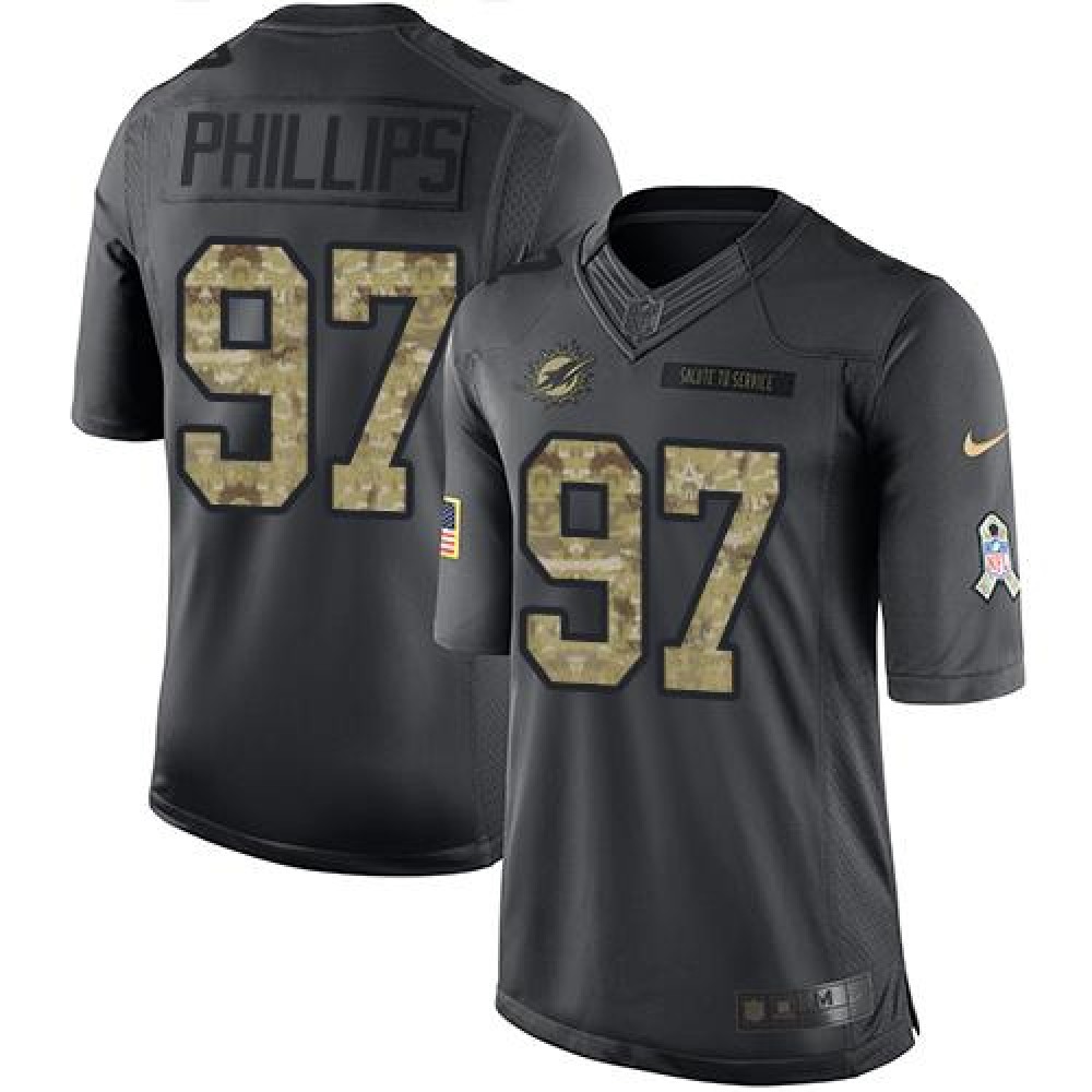 Dolphins #97 Jordan Phillips Black Youth Stitched NFL Limited 2016 Salute to Service Jersey