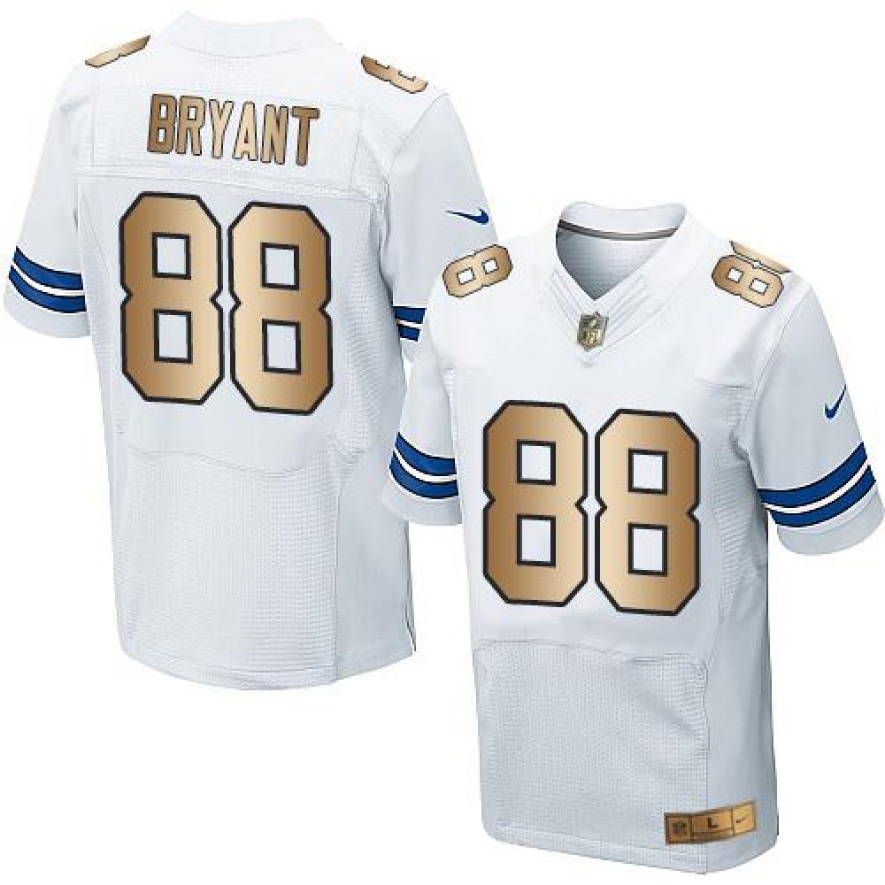 Cowboys #88 Dez Bryant White Men's Stitched NFL Elite Gold Jersey