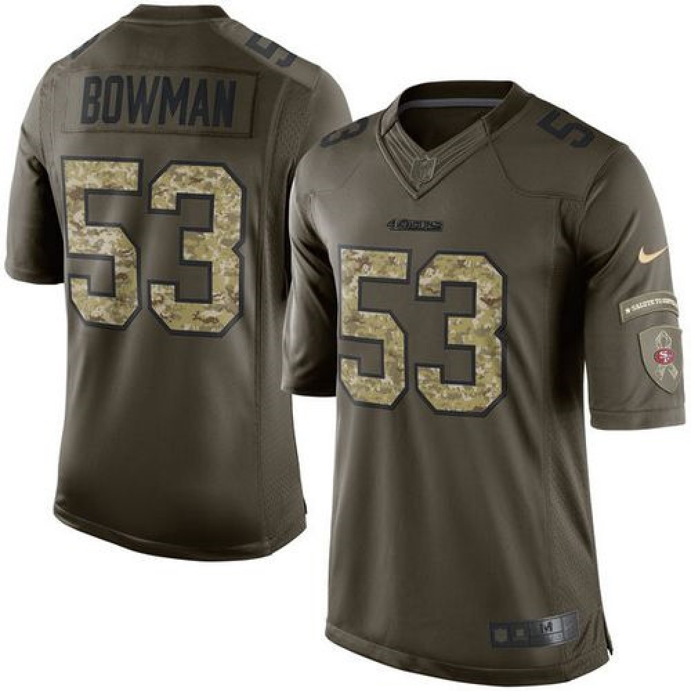 49ers #53 NaVorro Bowman Green Youth Stitched NFL Limited Salute to Service Jersey