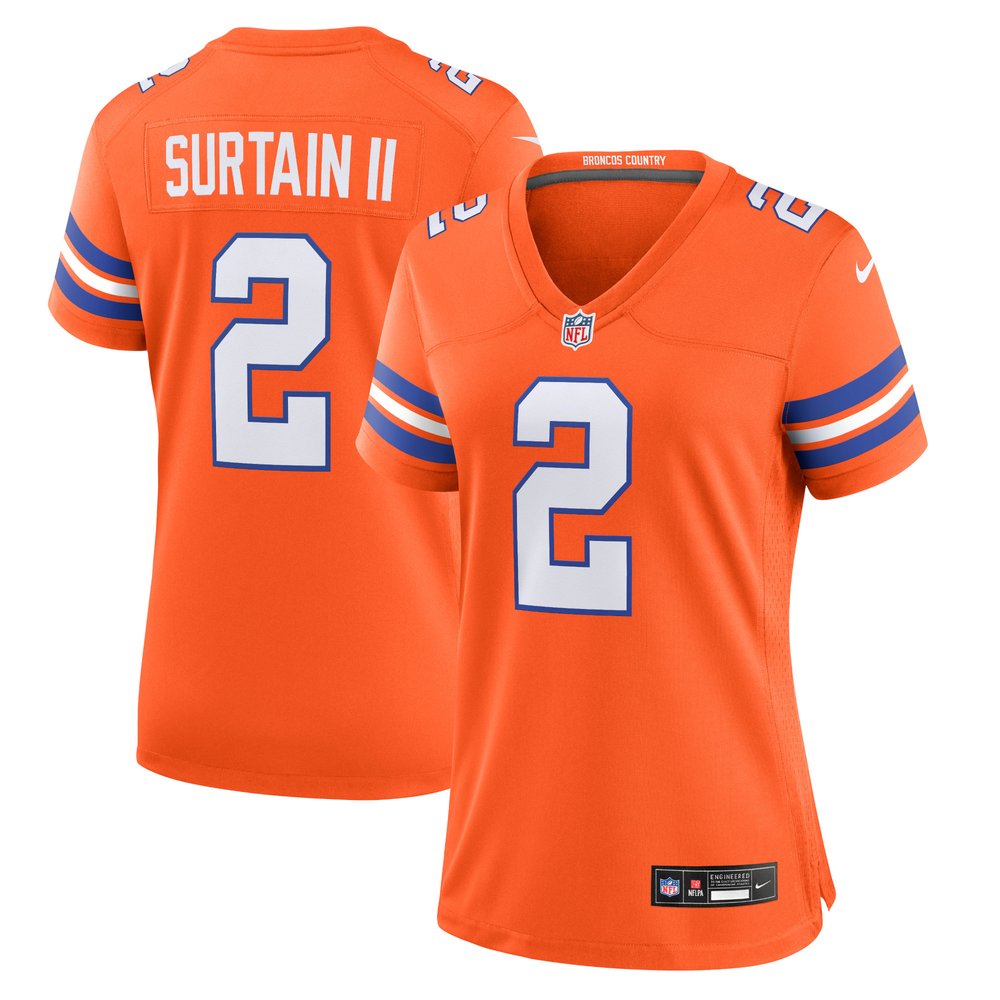 Women's Denver Broncos Patrick Surtain IIOrange Mile High Collection 1977 Throwback Player Game Jersey
