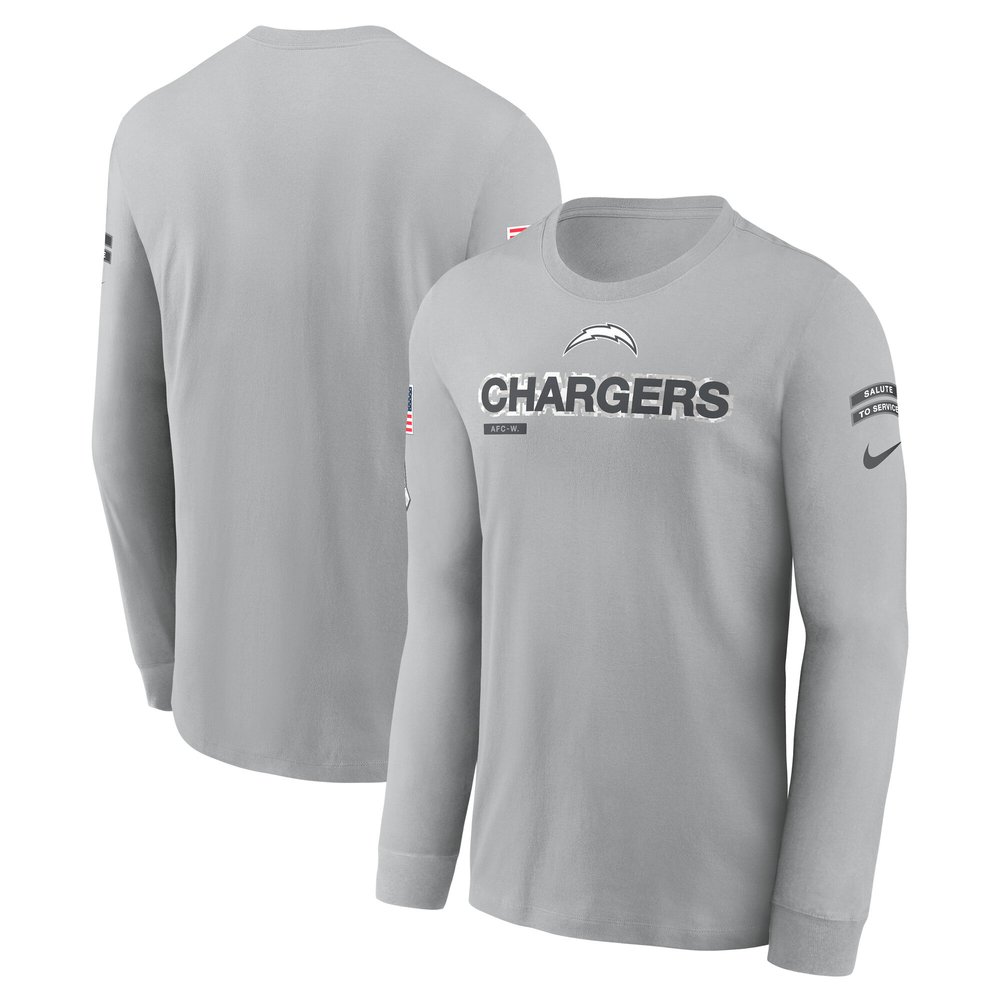 Men's Los Angeles ChargersGray 2024 Salute To Service Long Sleeve T-Shirt