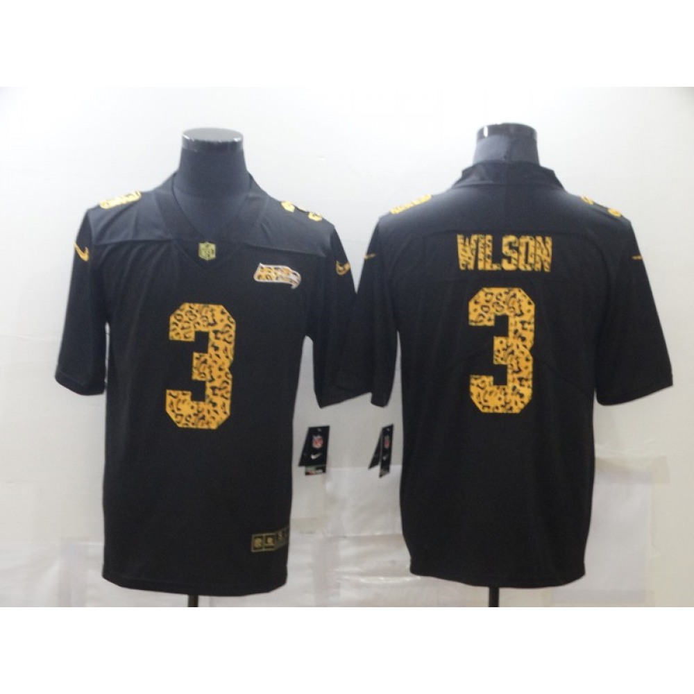 Men's Seattle Seahawks #3 Russell Wilson 2020 Black Leopard Print Fashion Limited Stitched Jersey