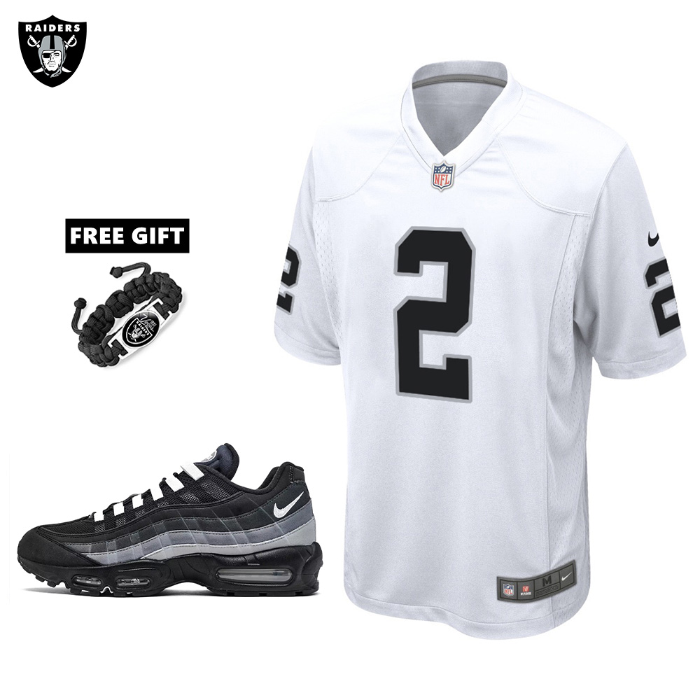 🔥Combo Sale - Las Vegas Raiders Ashton Jeanty Nike White Game Jersey & Air Max 95 Team Color Sneakers
