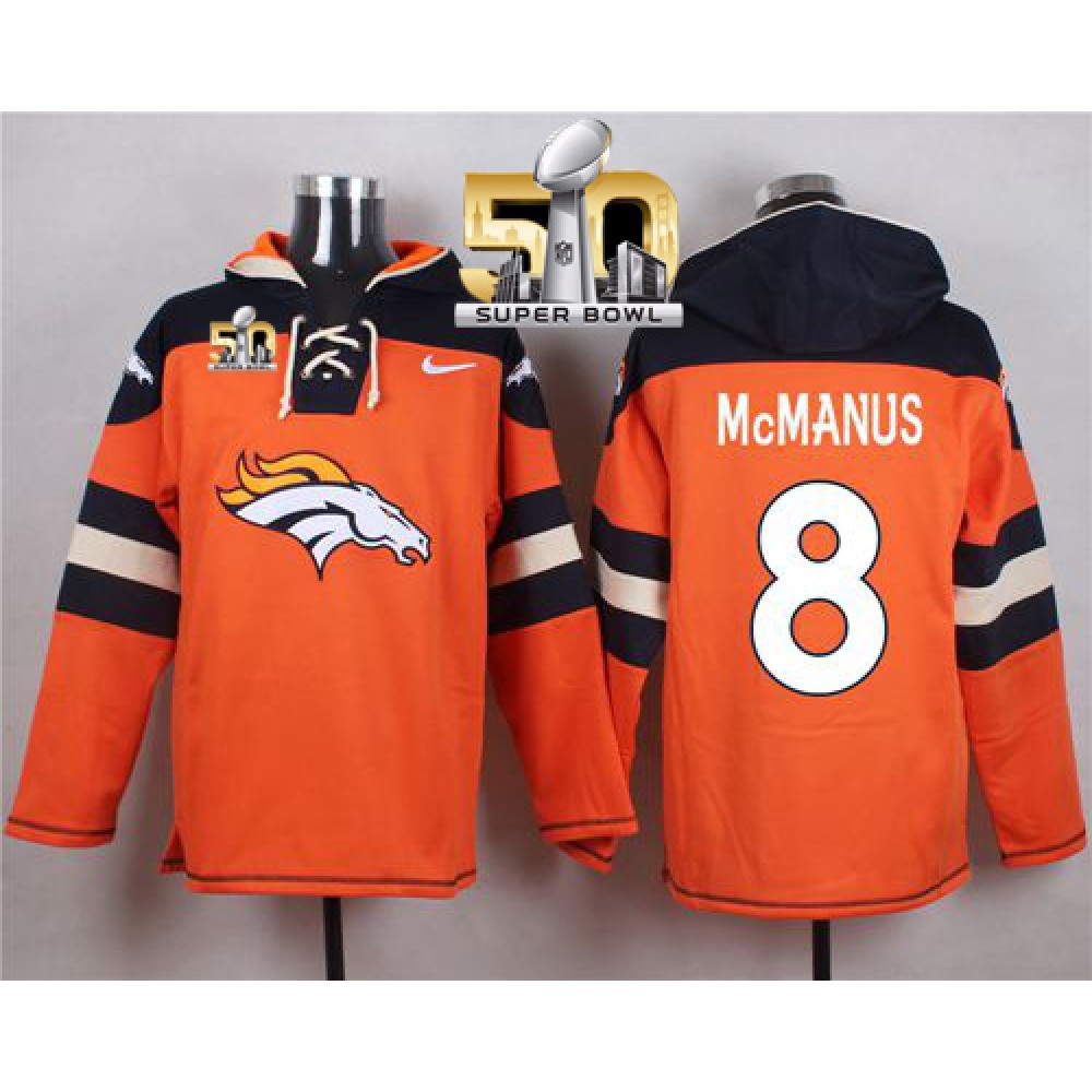 Broncos #8 Brandon McManus Orange Super Bowl 50 Player Pullover NFL Hoodie