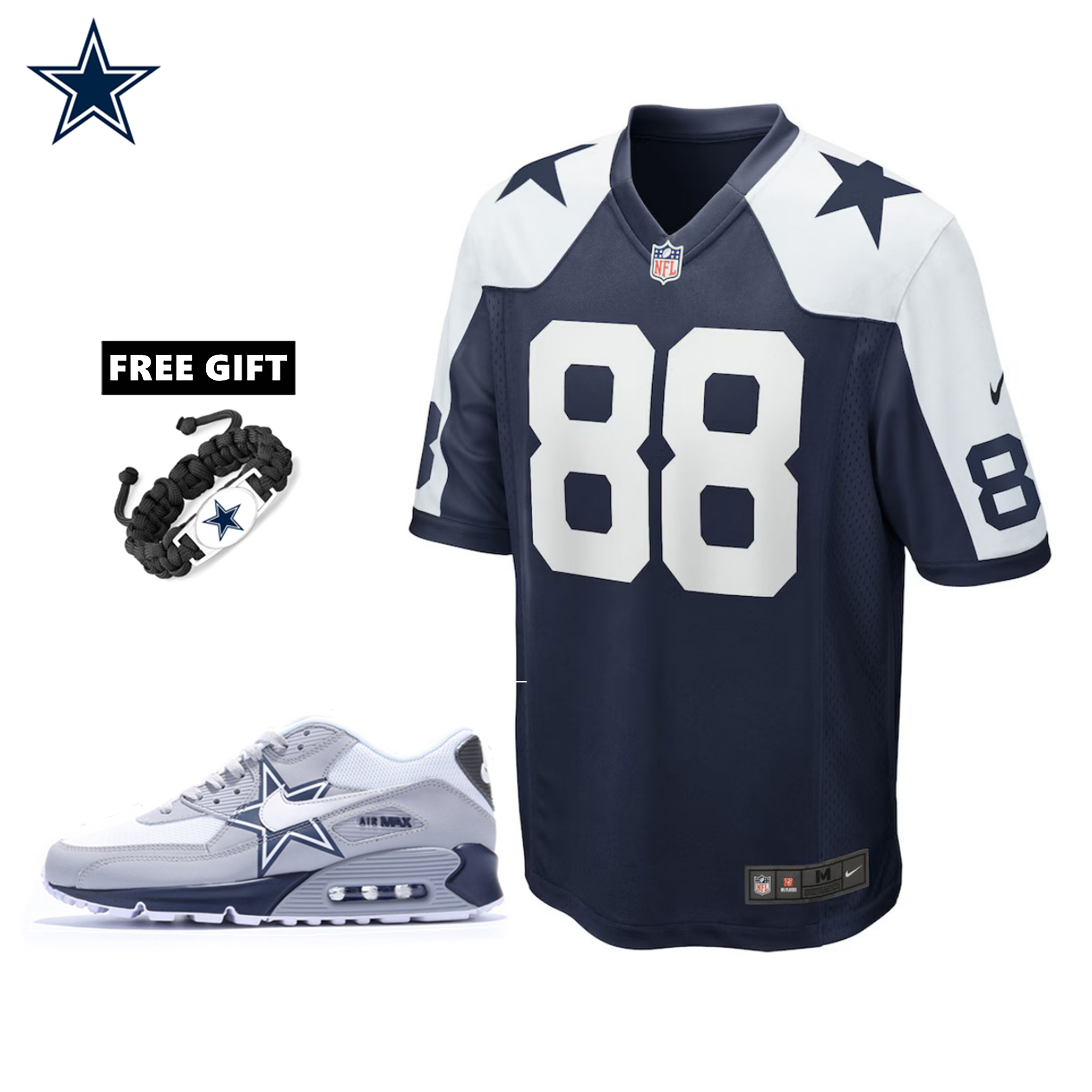 🔥Combo Sale - Dallas Cowboys CeeDee Lamb Nike Navy Alternate Game Jersey & Air Max 90 Classic Sneakers