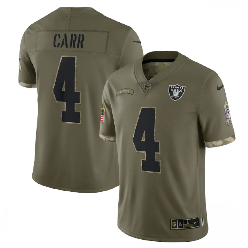 Men's Las Vegas Raiders #4 Derek Carr Olive 2022 Salute To Service Limited Stitched Jersey