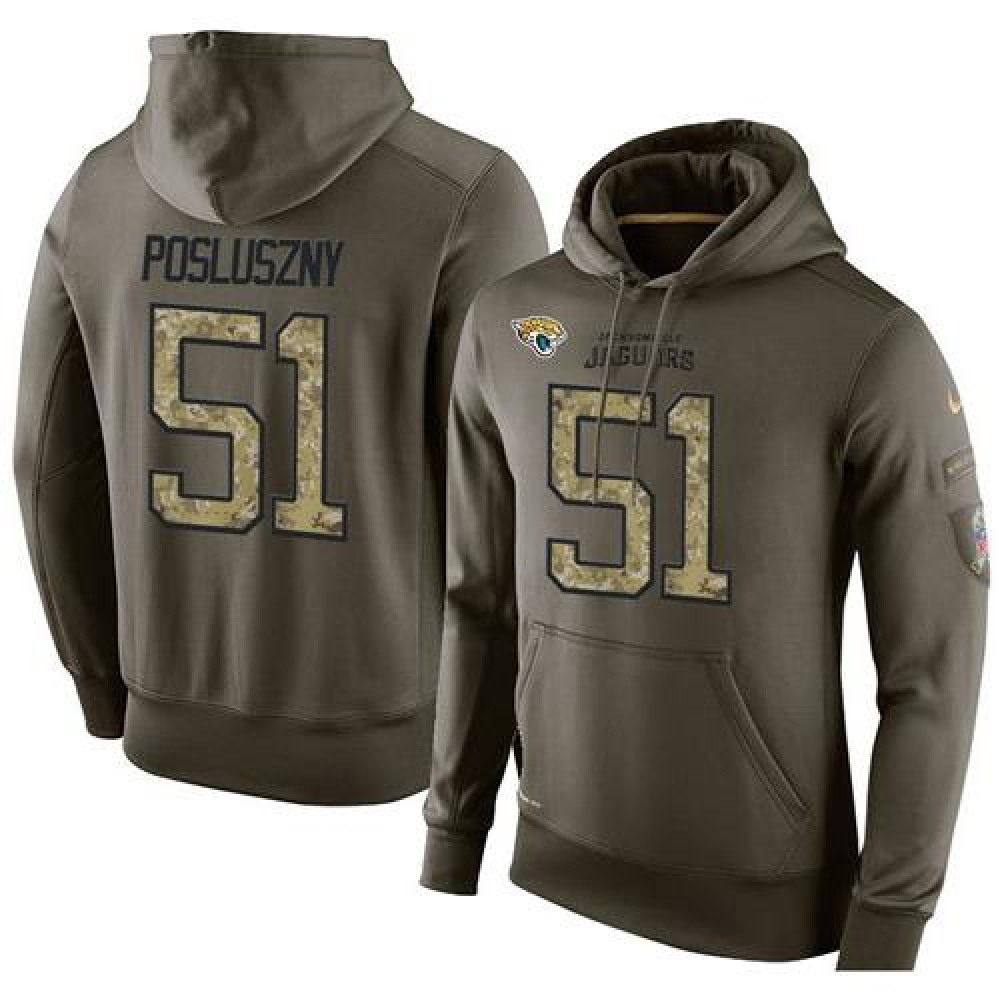 NFL Men'sJacksonville Jaguars #51 Paul Posluszny Stitched Green Olive Salute To Service KO Performance Hoodie
