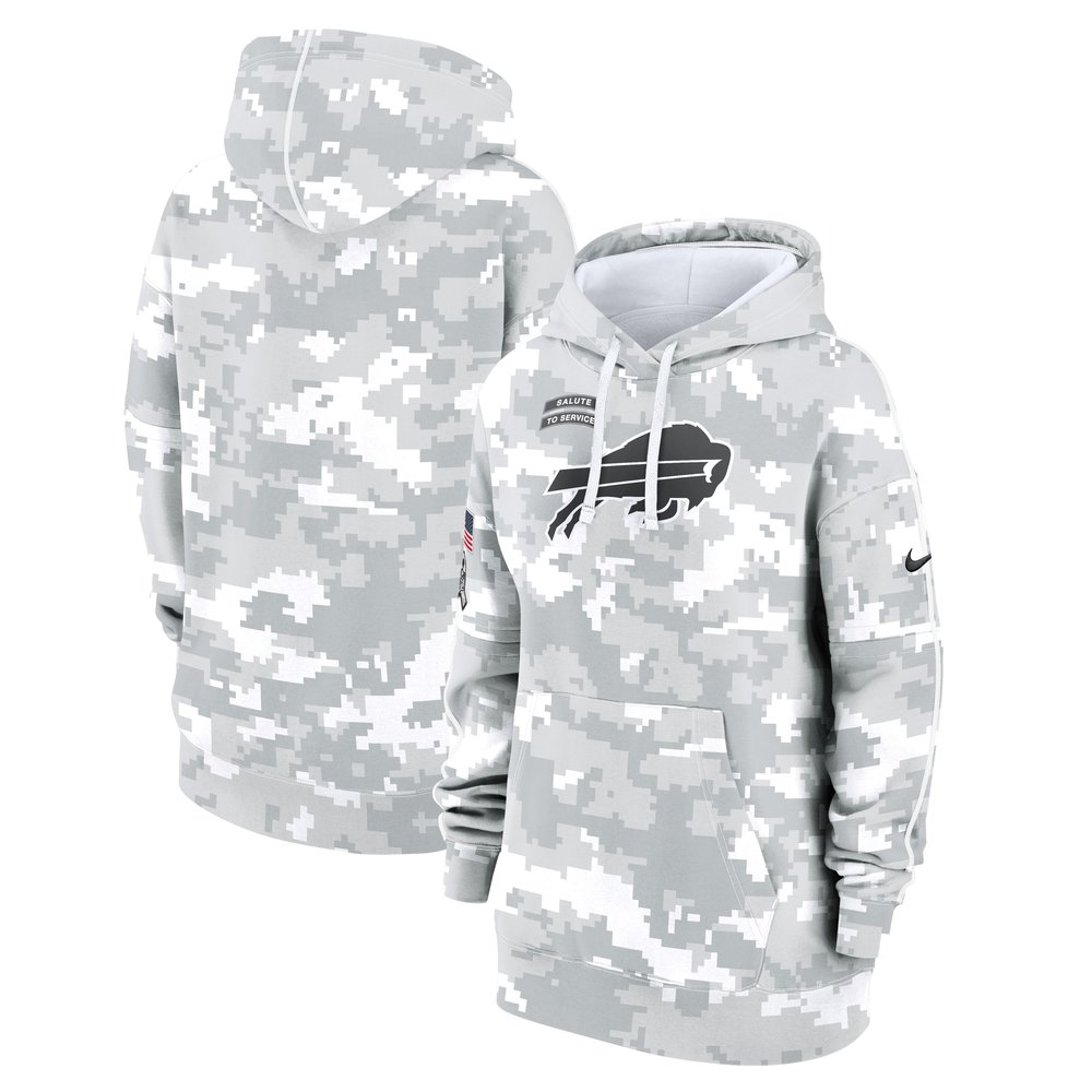Women's Buffalo BillsArctic Camo 2024 Salute To Service Club Fleece Pullover Hoodie