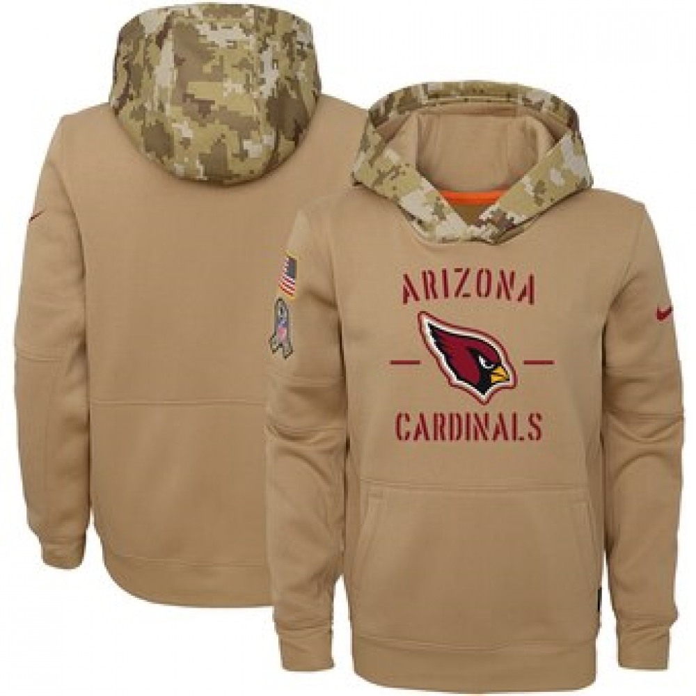 Youth Arizona Cardinals Khaki 2019 Salute to Service Therma Pullover Hoodie