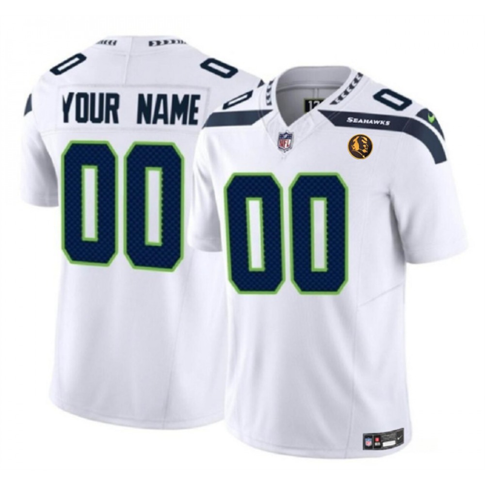 Men's Seattle Seahawks Active Player Custom White 2023 F.U.S.E. With John Madden Patch Vapor Limited Stitched Football Jersey