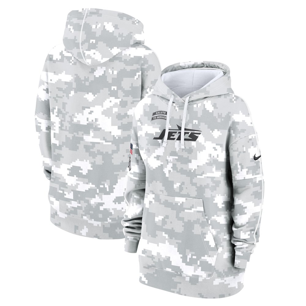Women's New York JetsArctic Camo 2024 Salute To Service Club Fleece Pullover Hoodie
