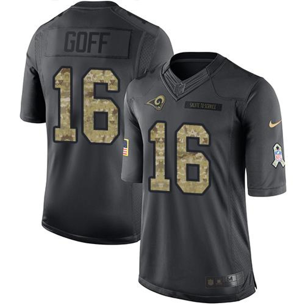 Rams #16 Jared Goff Black Youth Stitched NFL Limited 2016 Salute to Service Jersey