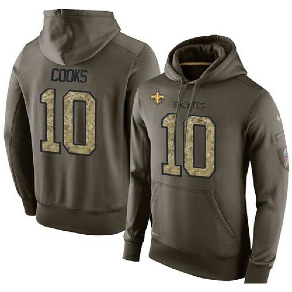 NFL Men'sNew Orleans Saints #10 Brandin Cooks Stitched Green Olive Salute To Service KO Performance Hoodie