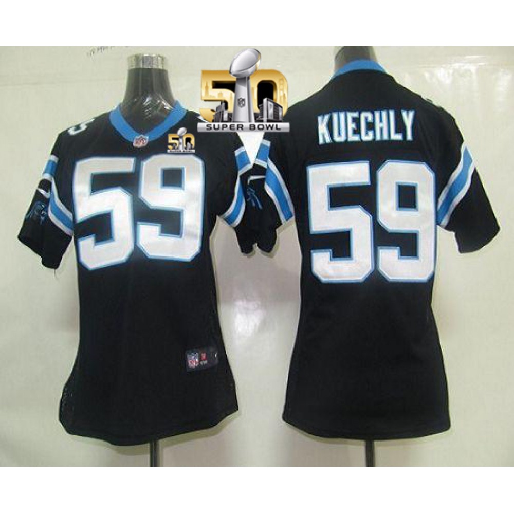 Panthers #59 Luke Kuechly Black Team Color Super Bowl 50 Women's Stitched NFL Elite Jersey