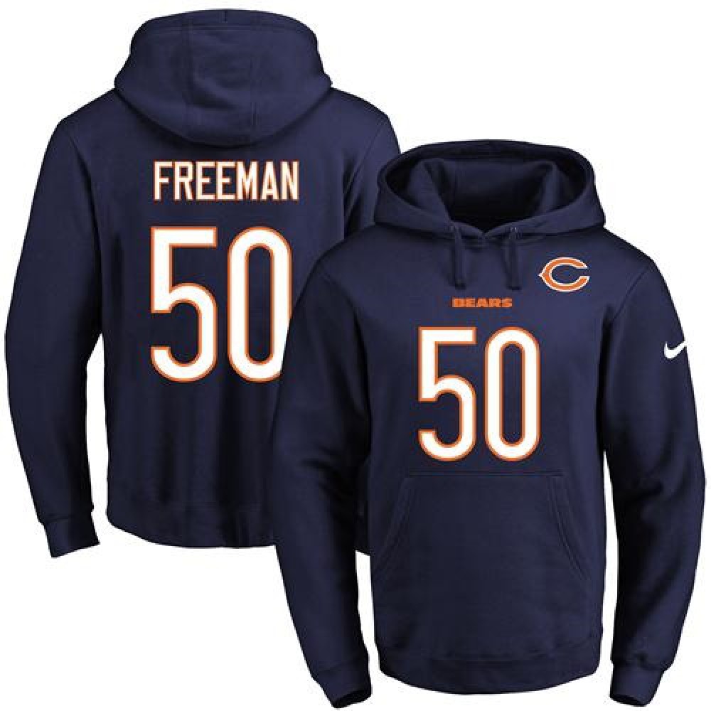 Bears #50 Jerrell Freeman Navy Blue Name & Number Pullover NFL Hoodie