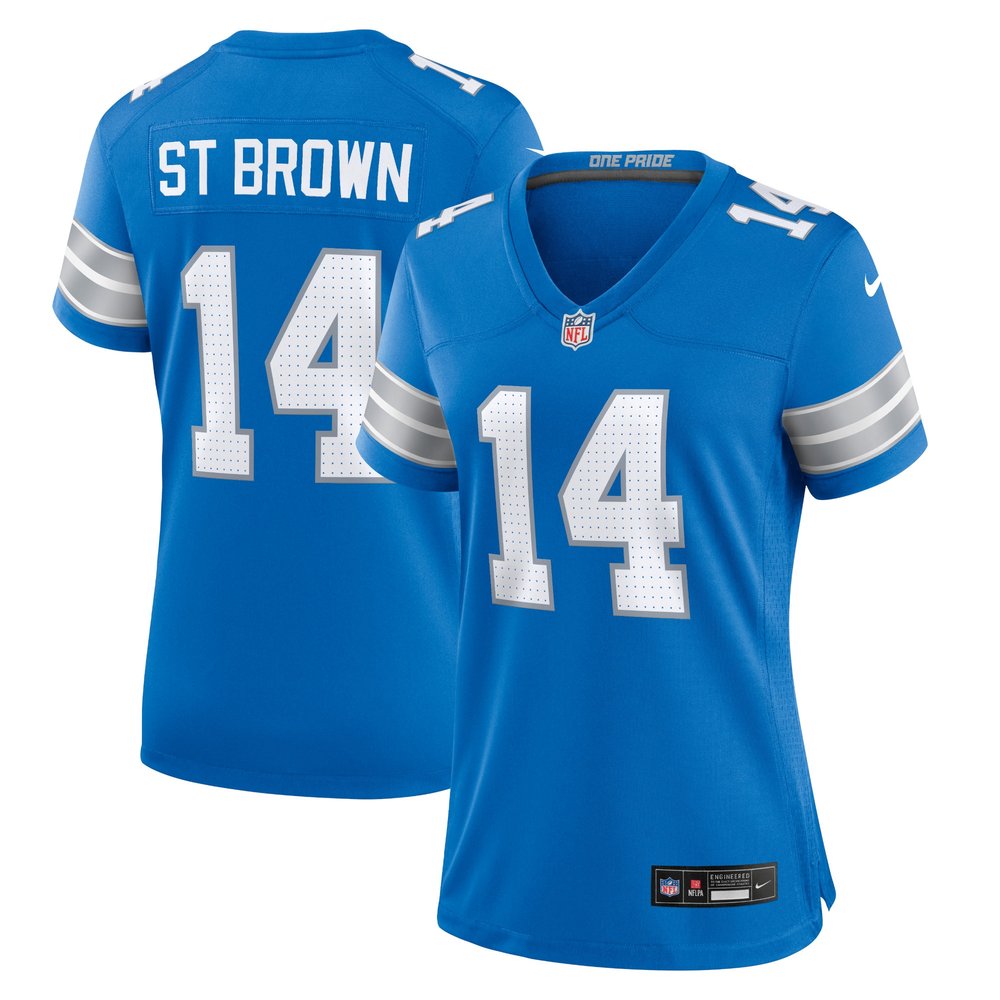 Women's Detroit Lions #14 Amon-Ra St. BrownBlue Team Game Jersey