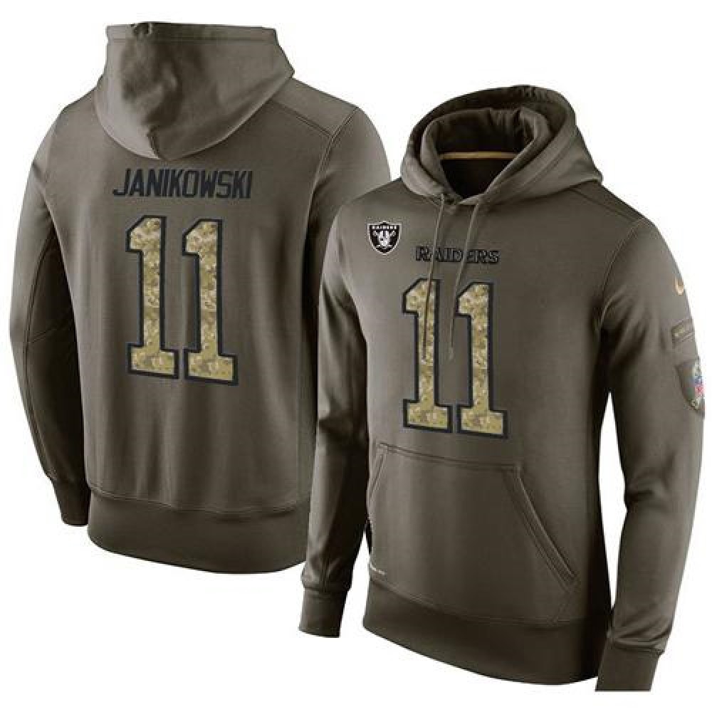 NFL Men'sOakland Raiders #11 Sebastian Janikowski Stitched Green Olive Salute To Service KO Performance Hoodie