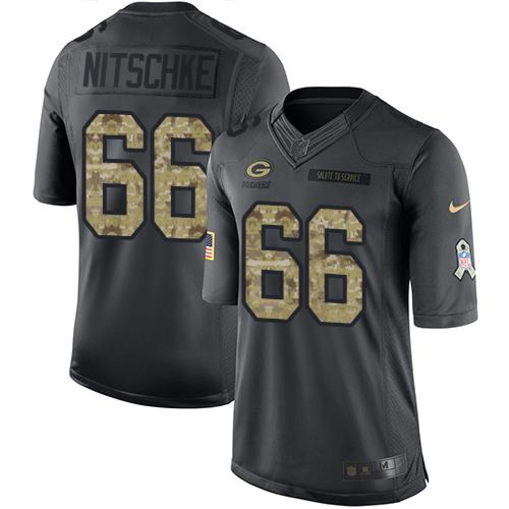 Packers #66 Ray Nitschke Black Men's Stitched NFL Limited 2016 Salute To Service Jersey