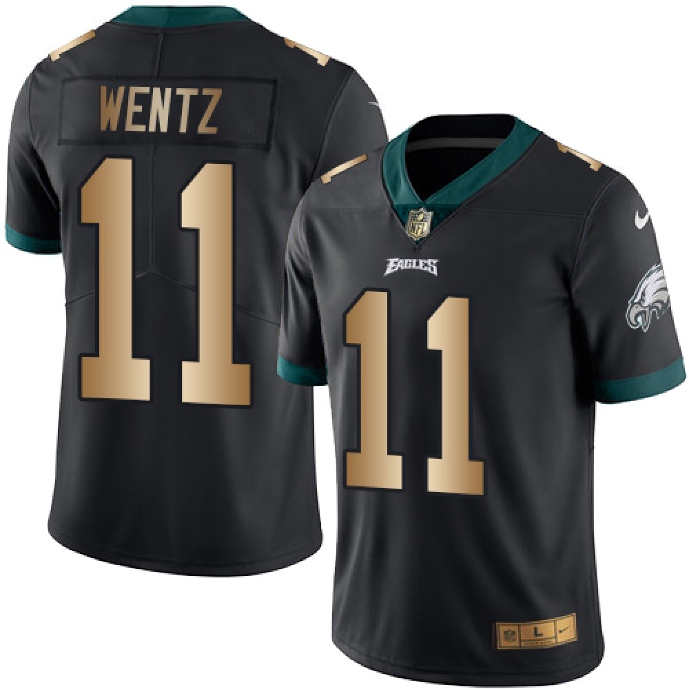Eagles #11 Carson Wentz Black Men's Stitched NFL Limited Gold Rush Jersey