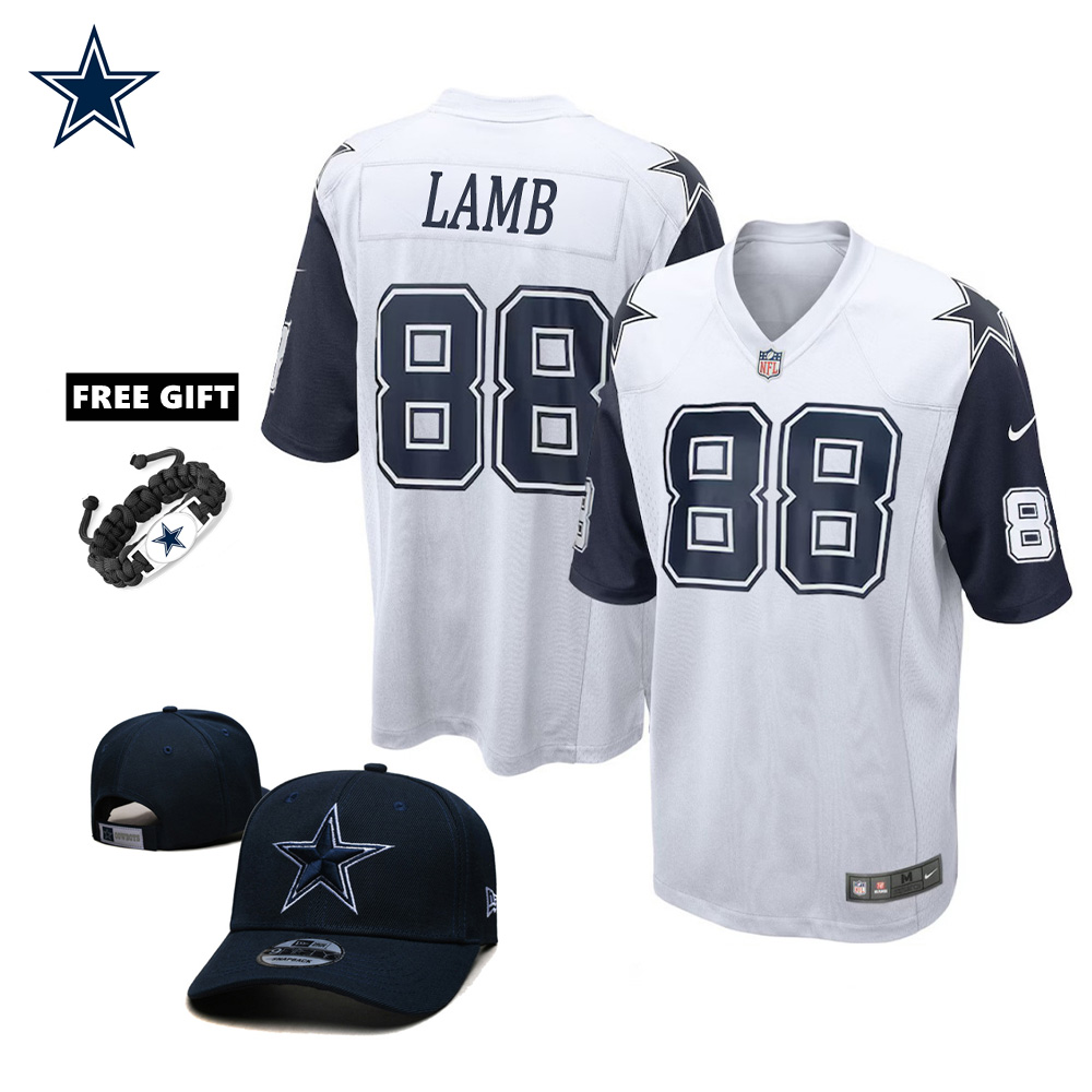 🔥Combo Sale - Dallas Cowboys CeeDee Lamb Nike White Alternate Game Jersey & New Era Navy Main 9FIFTY Adjustable Hat