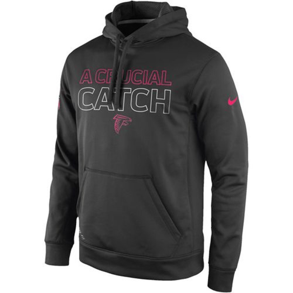 Atlanta FalconsBreast Cancer Awareness KO Pullover Performance Hoodie Charcoal