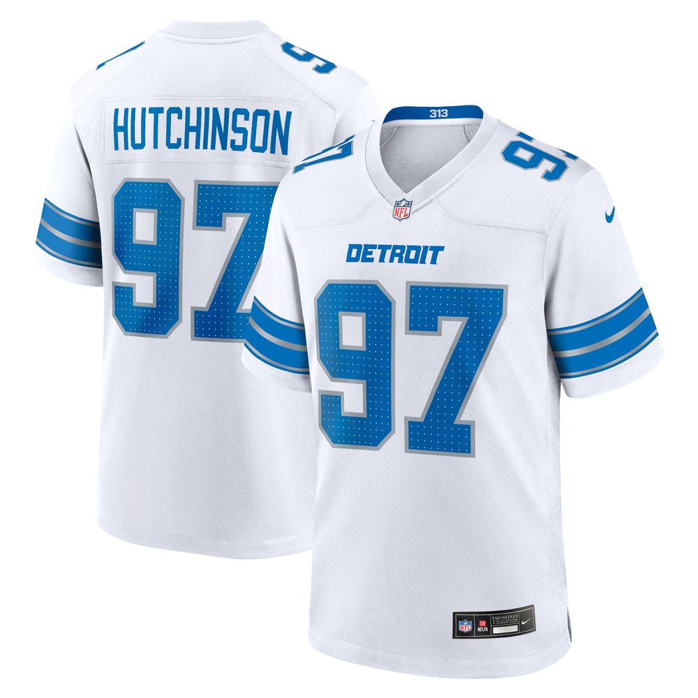Men's Detroit Lions #97 Aidan HutchinsonWhite Game Jersey