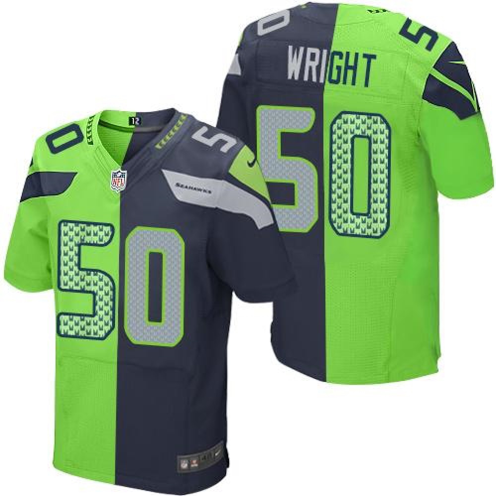 Seahawks #50 K.J. Wright Steel Blue/Green Men's Stitched NFL Elite Split Jersey