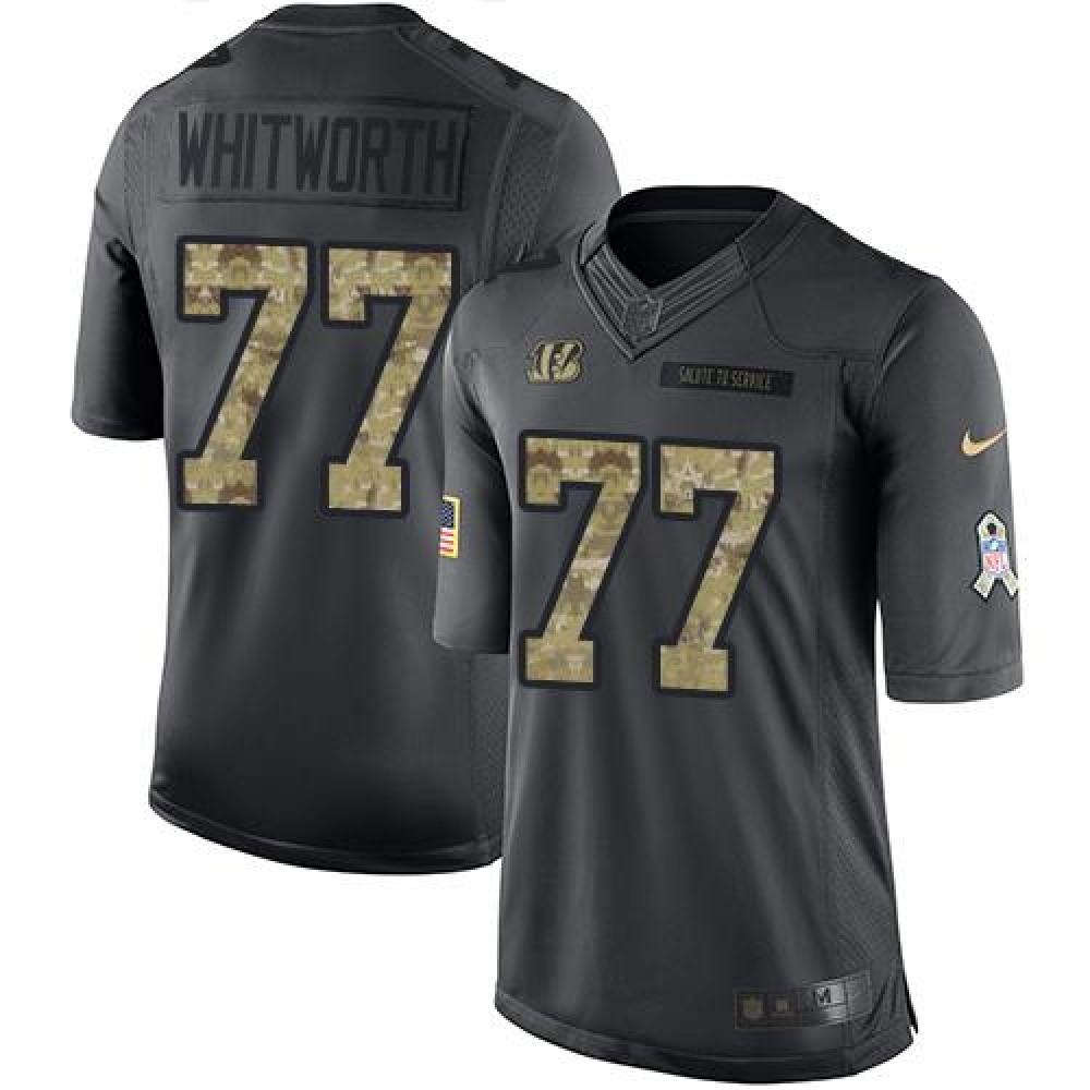 Bengals #77 Andrew Whitworth Black Men's Stitched NFL Limited 2016 Salute to Service Jersey