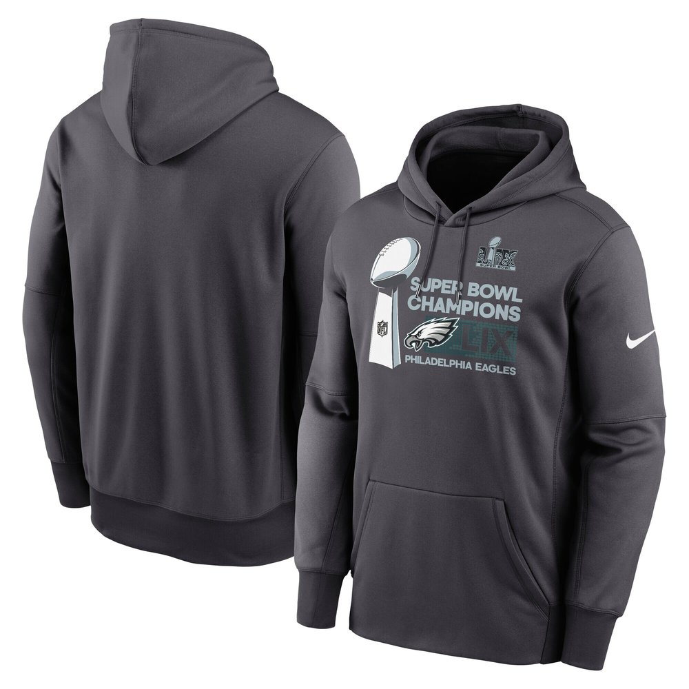 Men's Philadelphia EaglesAnthracite Super Bowl LIX Champions Locker Room Trophy Collection Club Fleece Pullover Hoodie
